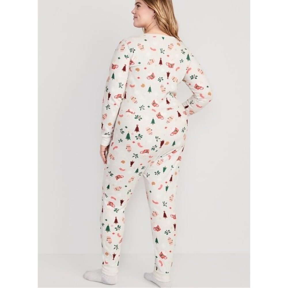 Old Navy New Womens Size XS Pajama Printed Thermal Knit One Piece Holiday Grey